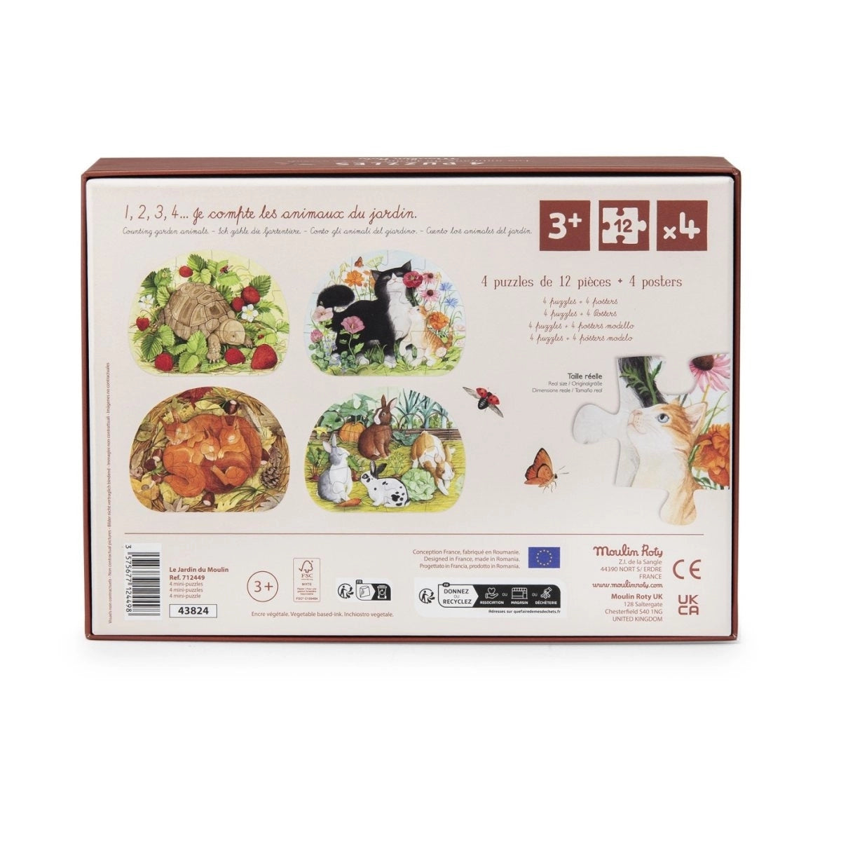 4 Mini Puzzle Tiere (4 x 12 Teile)